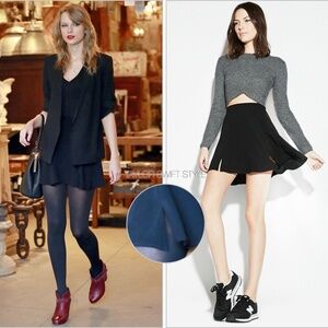 Taylor Swift Reformation Storm Double Slit Flare Flounce Skirt XS Crepe Black